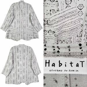 Habitat Button Up Shirt Top Women’s Size Small S White Geometric Pockets